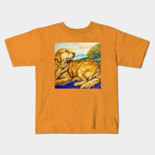 Golden Retriever in the style of Paul Gauguin Kids T-Shirt